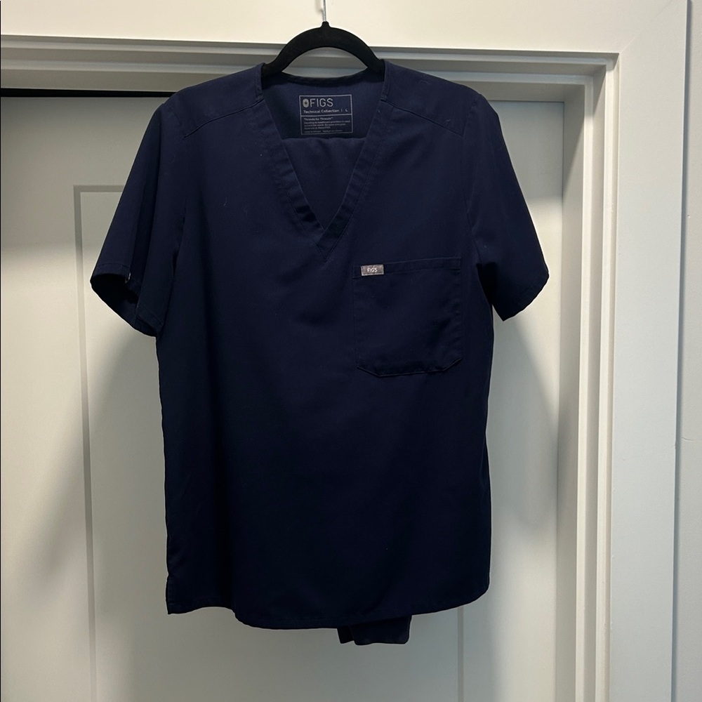 Figs Women's Dark Blue V-Neck Short Sleeve Top